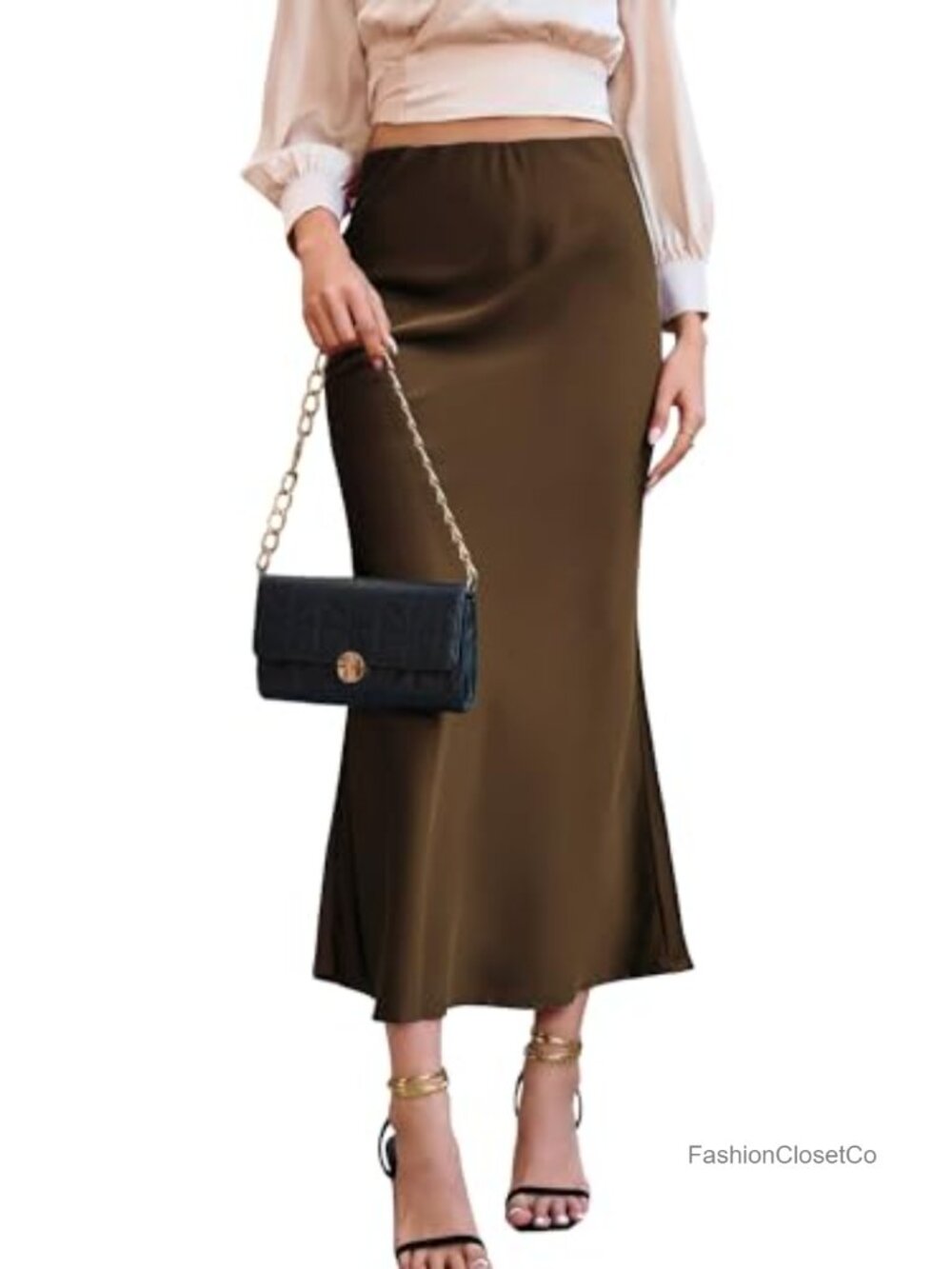 Satin Fishtail Maxi Skirt High Waist Elegant Formal Evening Skirt